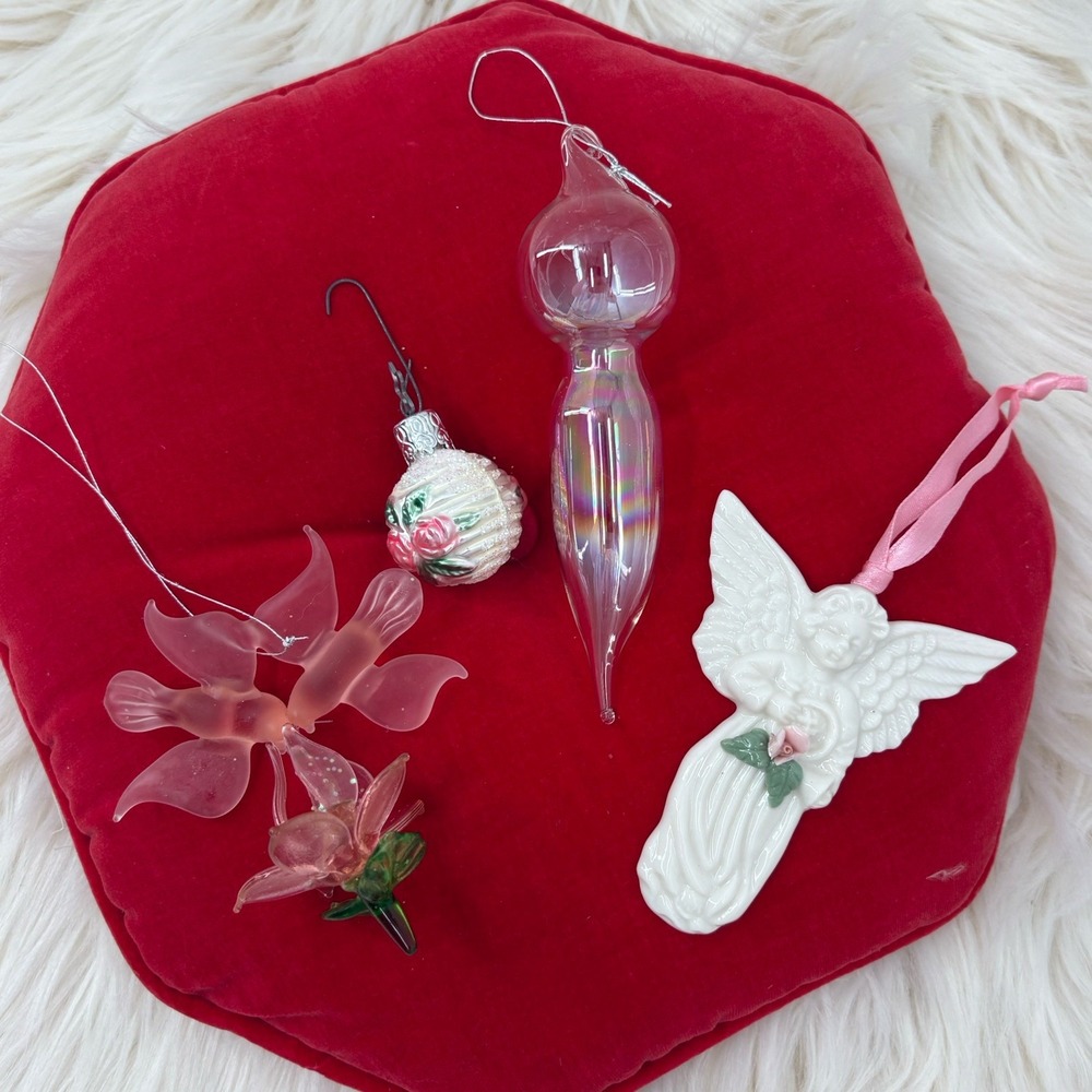 Vintage Ornament Lot Glass‎ Hummingbird Angle Icicle 4pc